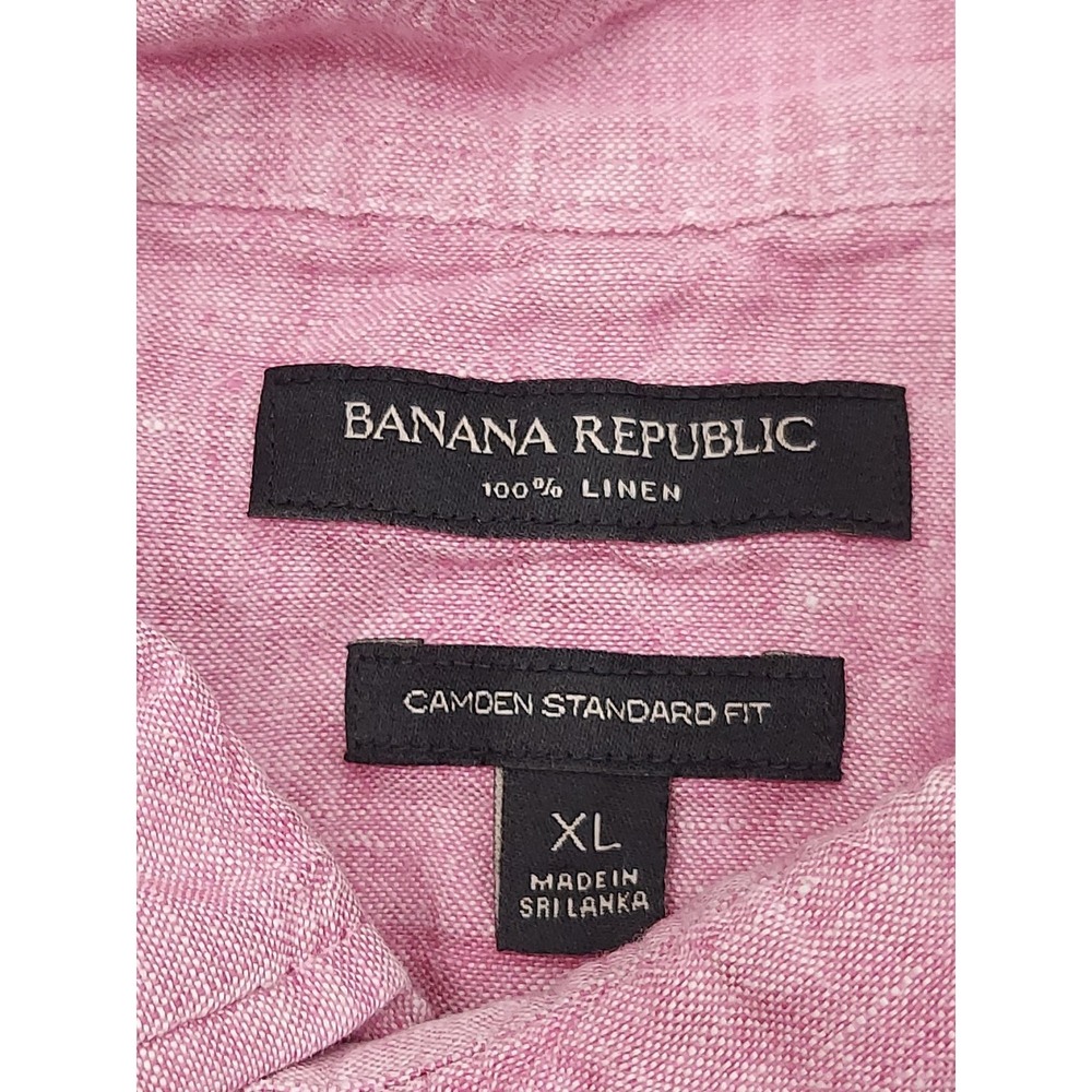 BANANA REPUBLIC Linen Shirt Mens XL Pink Short Sleeve Camden Standard Fit Beach - Picture 3 of 9